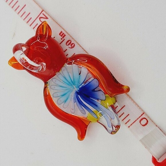 Art Glass Owl Pendant Red Blue Yellow 1.75 Inches Long Applied Bail Google Eyes - Picture 4 of 5